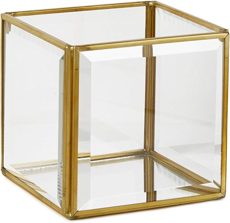 Serene Spaces Living Beveled Glass Gold Square Candleholder with Mirror Bottom, Glass Candle Box ... | Amazon (US)