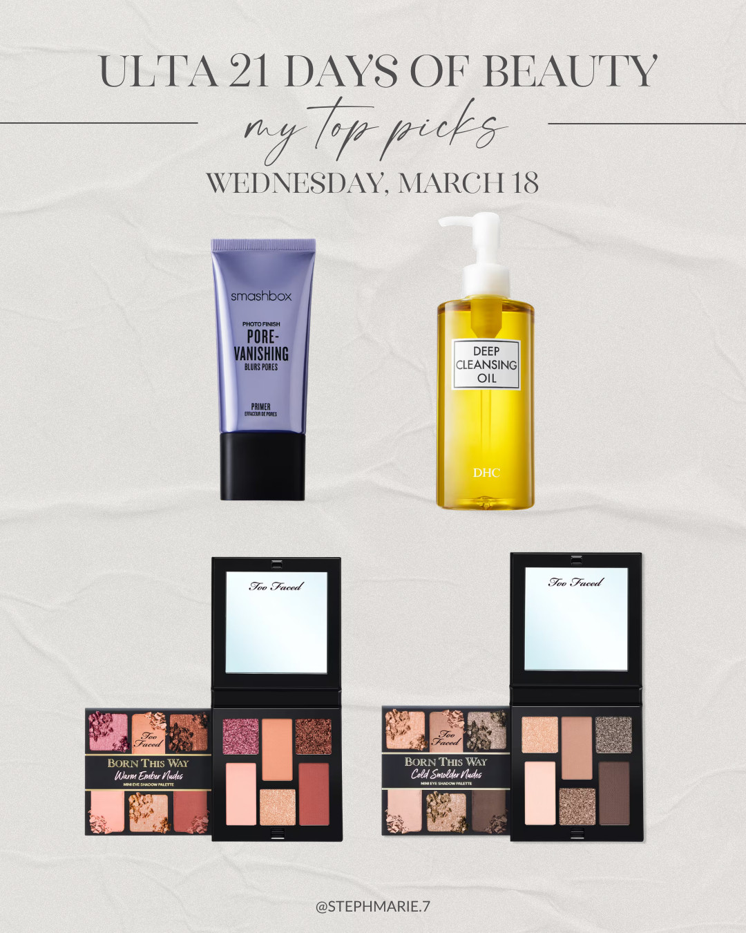 ULTA 21 DAYS OF BEAUTY ✨

Today's top picks include a primer to love, a cleansing oil that will take the day off, and two favorite eyeshadow palettes!  

 #LTKSaleAlert #LTKBeauty