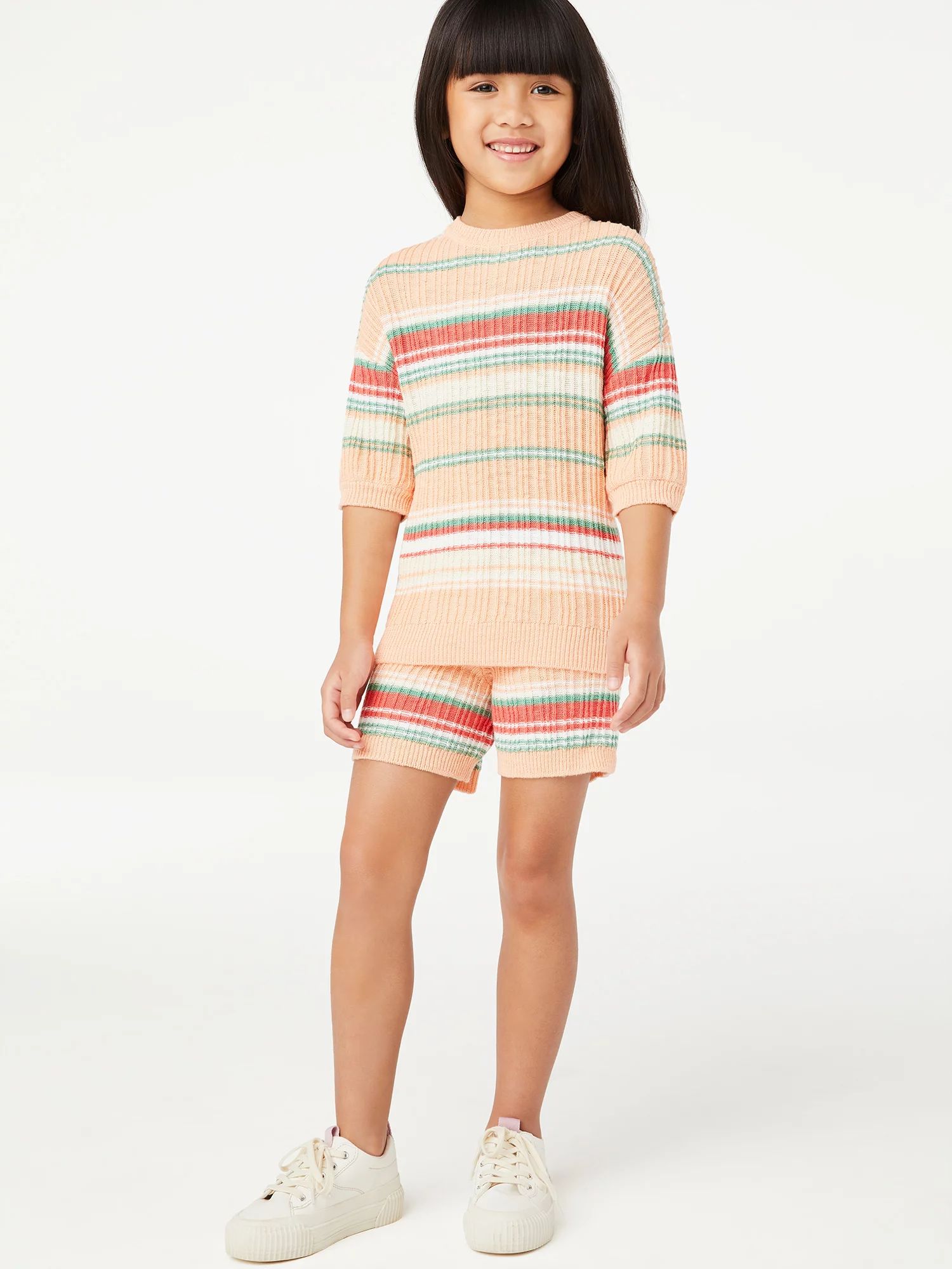 Free Assembly Girls Variegated Rib Sweater T-Shirt and Shorts, 2-Piece Outfit Set, Sizes 4-18 | Walmart (US)