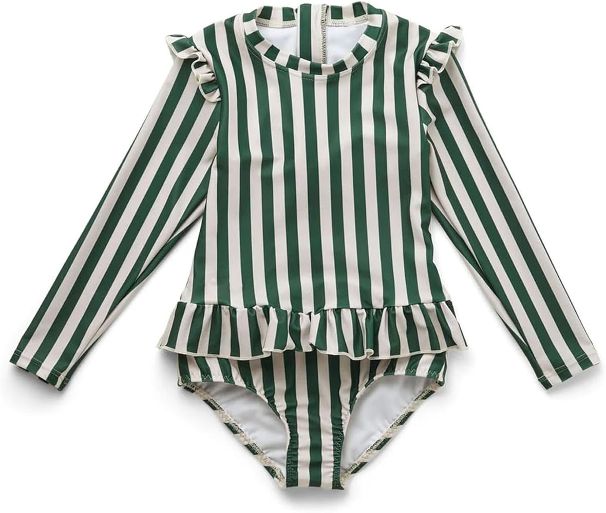 LDIOIF Girls One Piece Swimsuits Zipper Rash Guard Long Sleeve Bathing Suit with Ruffle Hem UPF50... | Amazon (US)