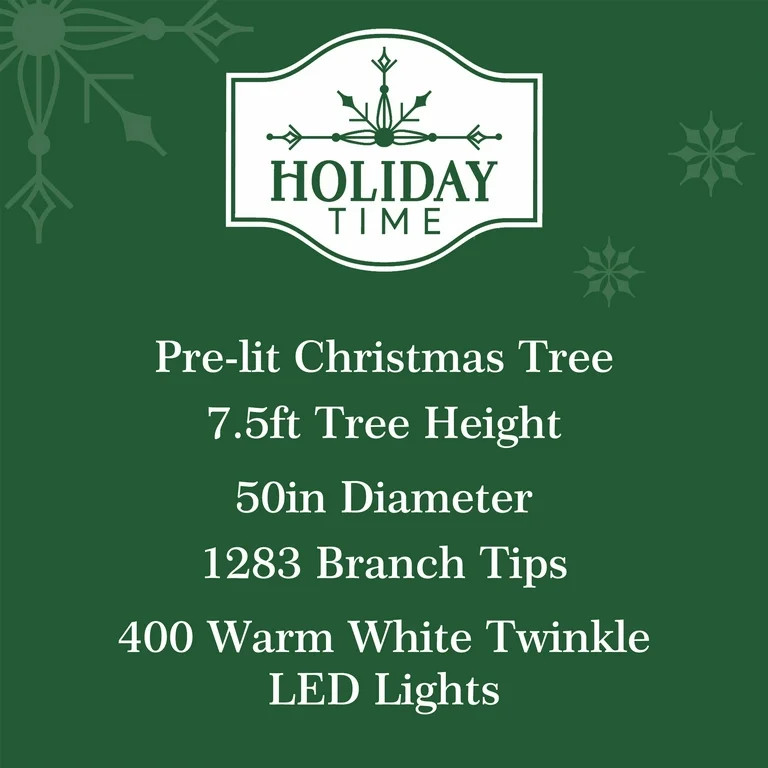 7.5' Pre-Lit Cedar Green Artificial Christmas Tree with 400 Warm White Twinkle LED Lights, by Hol... | Walmart (US)