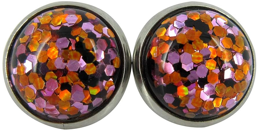 Stainless Steel Halloween Glitter Resin Stud Earrings 12mm Purple Orange Black | Amazon (US)