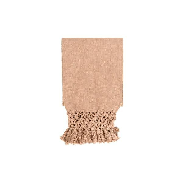 Woven Cotton Throw with Crochet & Fringe - Pink | Bed Bath & Beyond