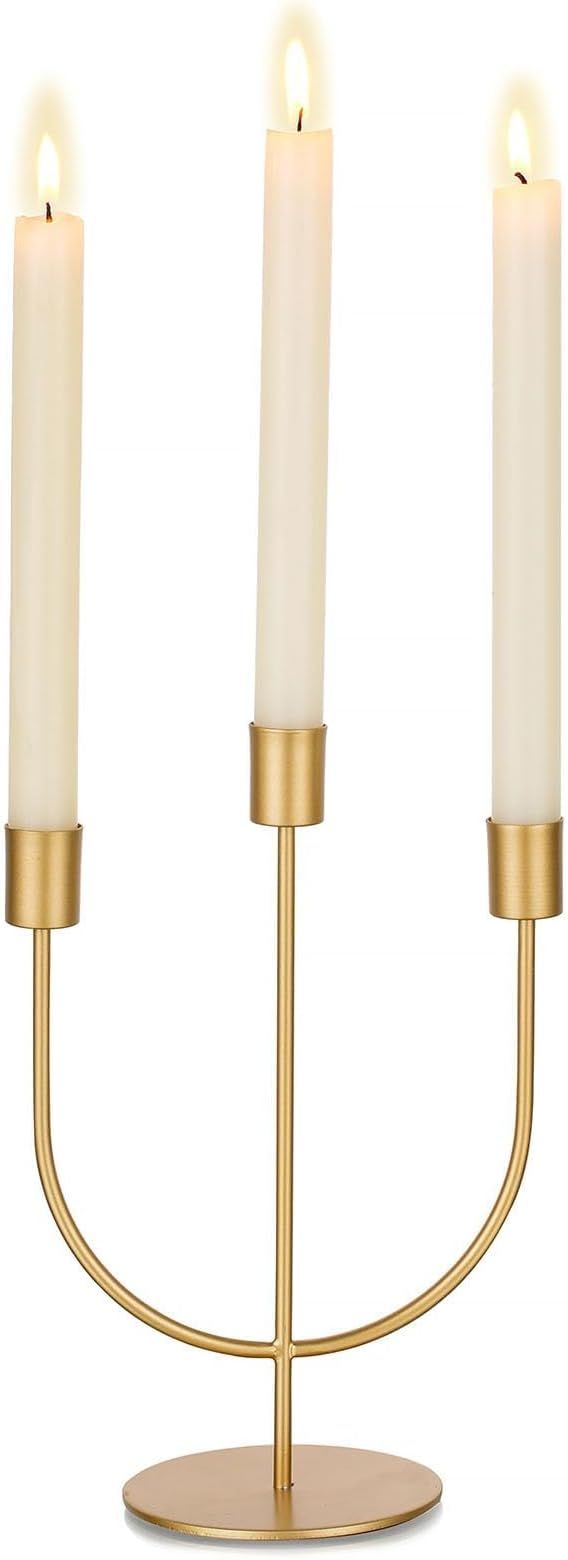Sziqiqi Gold Candlestick Candle Holders - Candlesticks Candelabra Centerpiece for Tables 3-stem T... | Amazon (US)