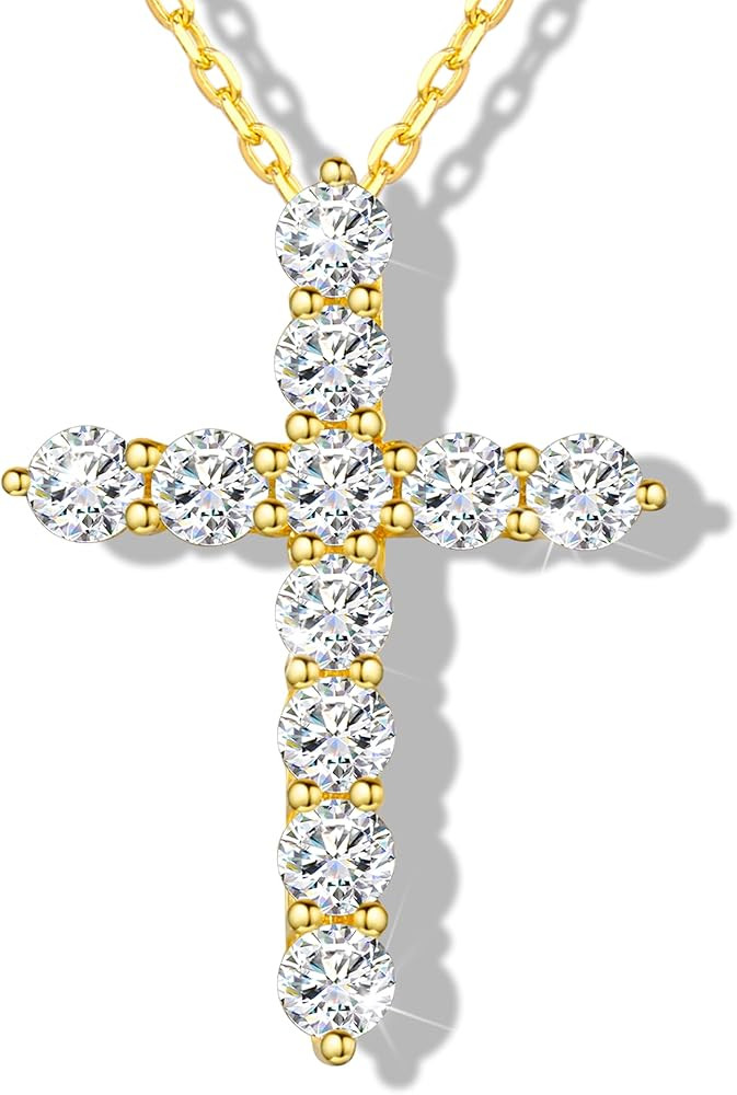 Moissanite Cross Necklace for Women and Men, 14K/18K Gold Plated Sterling Silver Diamond Cross Ne... | Amazon (US)