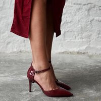 Burgundy Patent Leather Heels, Pointed Toe High Heel Pumps, Ankle Strap Sandals | Etsy (US)