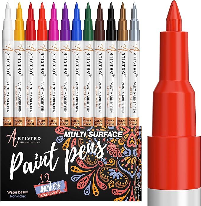 Paint pens for Rock Painting, Stone, Ceramic, Glass, Wood, Canvas. Set of 12 Acrylic Paint Marker... | Amazon (US)