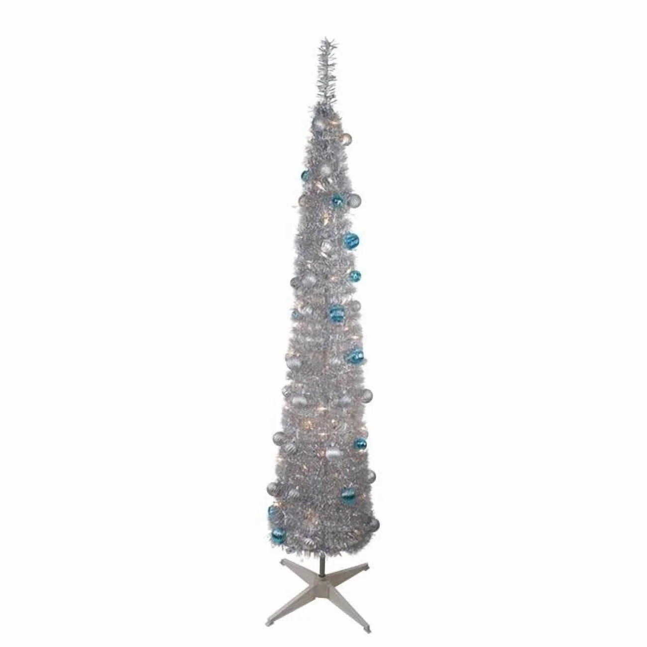 6 ft. Pre-Lit Silver Tinsel Pop Up Artificial Christmas Tree - Clear Lights | Walmart (US)