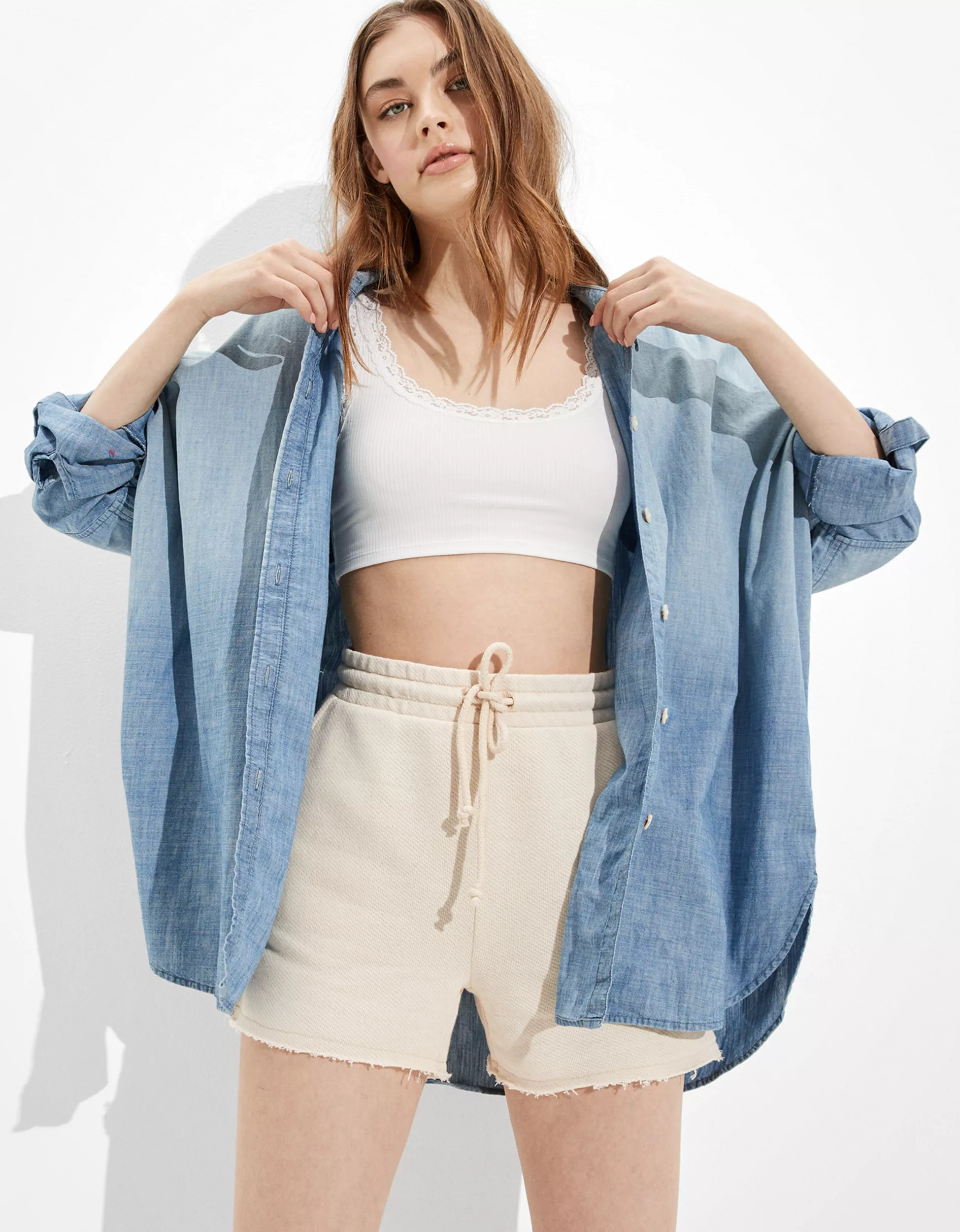 AE Oversized Button-Up Beach Shirt | American Eagle Outfitters (US & CA)