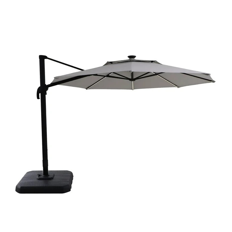 Better Homes & Gardens 12' x 11' 8-Rib Gray Octagonal Outdoor Patio Umbrella and Weighted Base | Walmart (US)