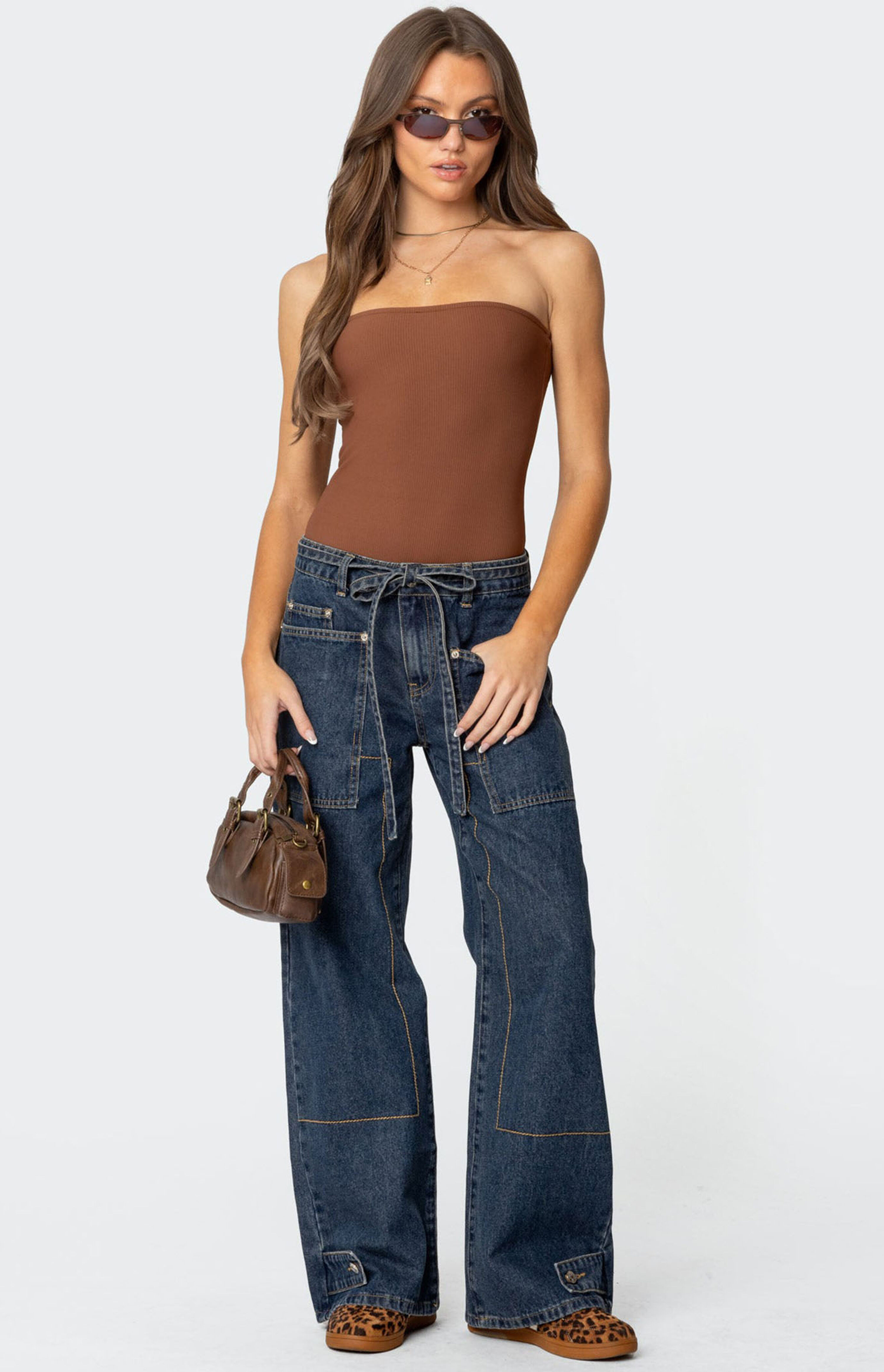 Edikted Funky Stitch Low Rise Jeans | PacSun
