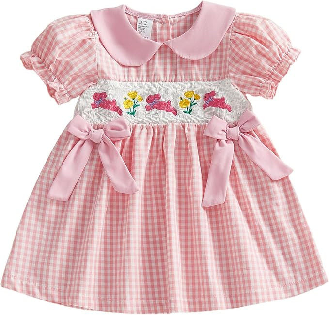 Toddler Baby Girl Easter Outfit Fly/Short Sleeve Bunny Embroidery A-Line Dresses Kids Summer Clot... | Amazon (US)