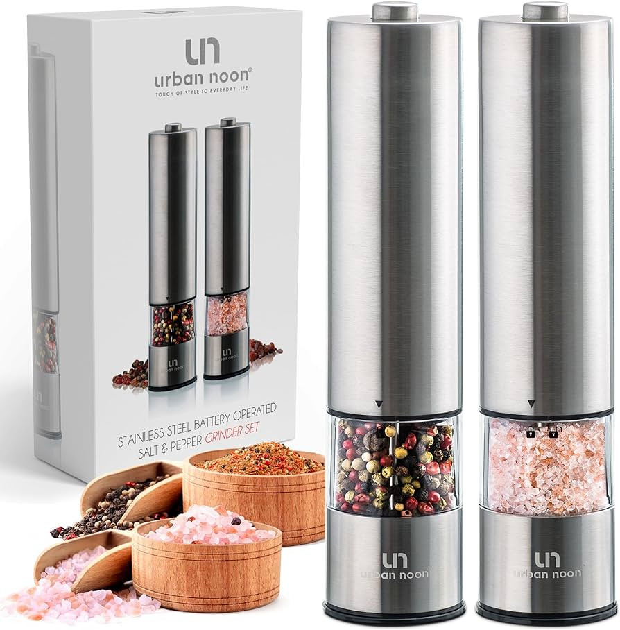 Electric Salt and Pepper Grinder Set - Stainless Steel Battery Operated Salt & Pepper Mills with ... | Amazon (US)