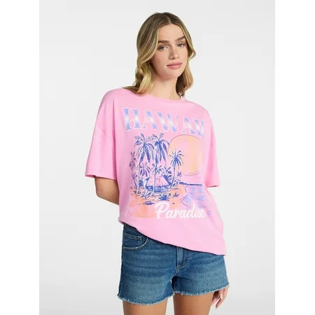 No Boundaries Washed Graphic Boyfriend Tee Women s XXS-XXL | Walmart (US)