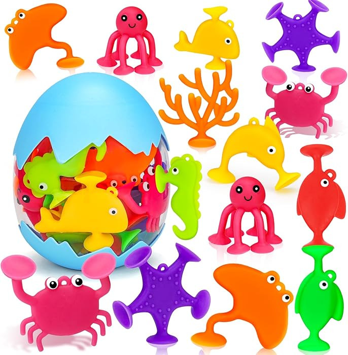 Toddler Suction Cup Bath Toys, Ocean Animal Bath Toys for Kids Ages 1-3 3-5 4-8 Mold Free Bathtub... | Amazon (US)