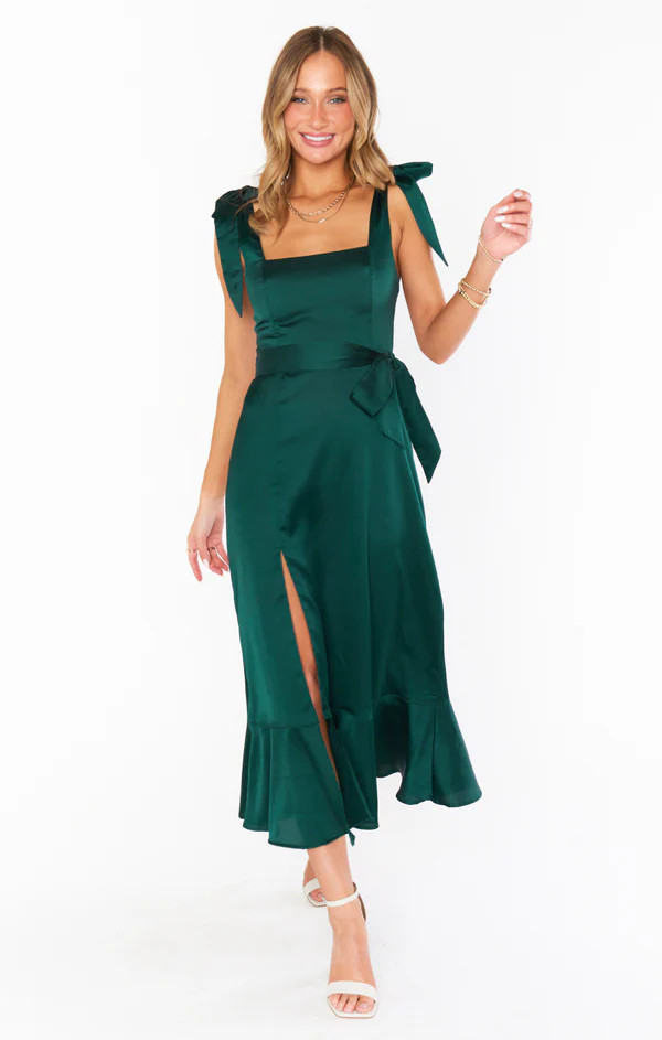 Claire Midi Dress ~ Deep Emerald Luxe Satin | Show Me Your Mumu