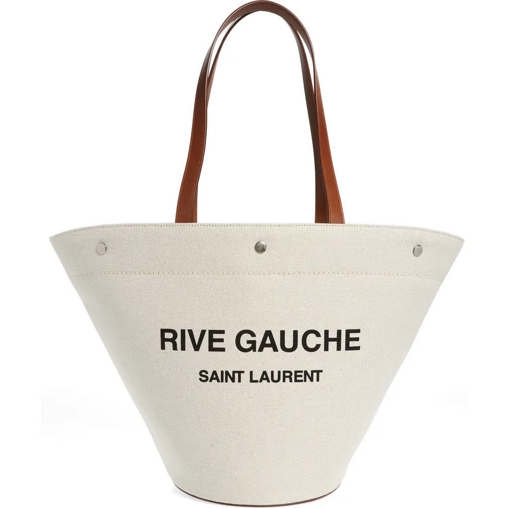 Saint Laurent Rive Gauche Canvas Tote in Greggio/Nero/Brick at Nordstrom | Nordstrom