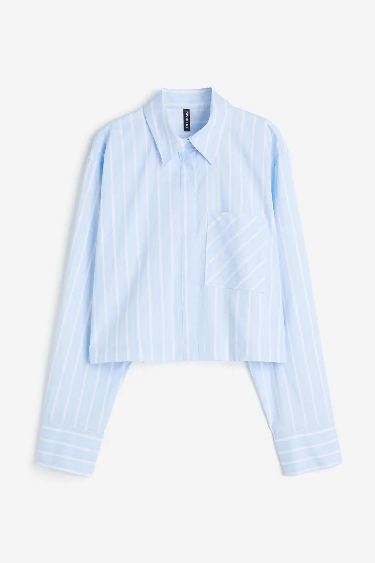 Boxy Poplin Shirt - Light blue/striped - Ladies | H&M US | H&M (US + CA)