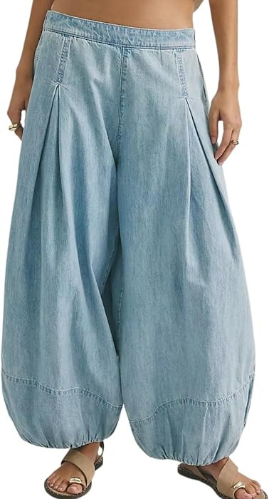 Women Long Jeans Balloon Wide Leg Jean Barrel Baggy Jeans with Pocket | Amazon (US)