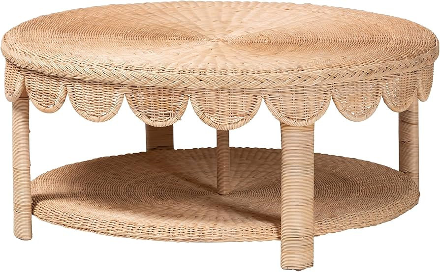Bali & pari Latoya Natural Rattan Coffee Table - Handwoven Round Wicker Table with Scalloped Apro... | Amazon (US)