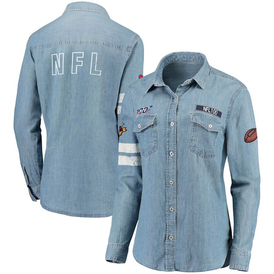 Women's NFL 100 WEAR by Erin Andrews Denim Long Sleeve Button-Up Shirt | NFL Shop