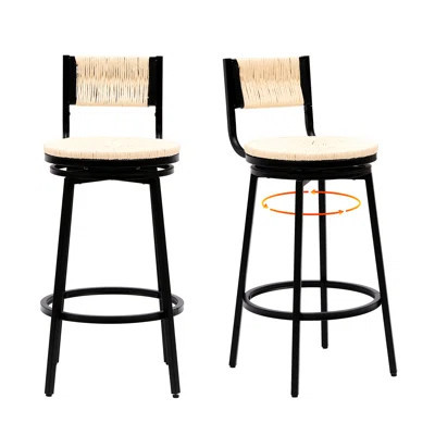 Creamy White Bar Stools, Of 2, Metal Frame & Paper Rope Seat, Ergonomic Design, For Swivel Chairs, Handmade Modern Style, Dressing Room | Wayfair North America