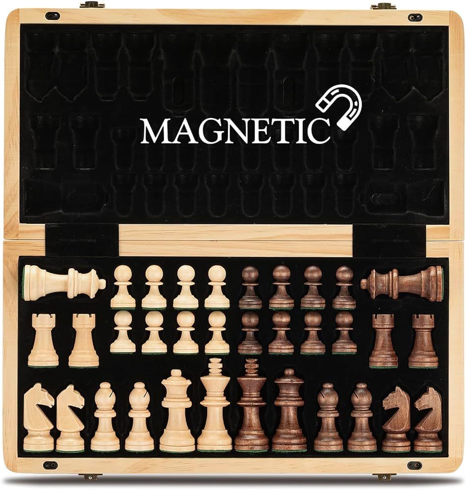 A&A 15" Magnetic Wooden Chess Set/Folding Board / 3" King Height German Knight Staunton Chess Pie... | Amazon (US)