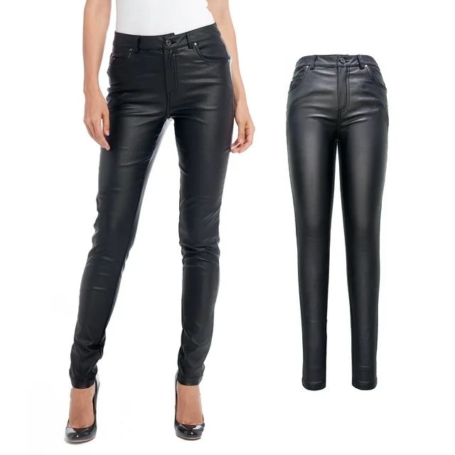 S P Y M Women's Stretchy High-Waist Jeggings, Faux Leather Legging Pants with Pockets, Regular an... | Walmart (US)