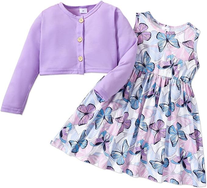 PATPAT Toddler Girl Clothes 2pcs Toddler Girl Floral Print Sleeveless Dress and Button Design Rib... | Amazon (US)