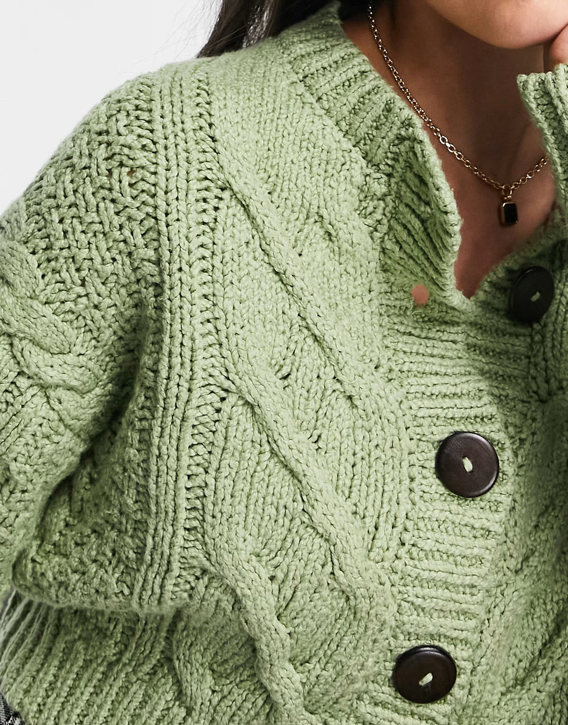 Free People Bonfire cable knit cardigan in green | ASOS (Global)