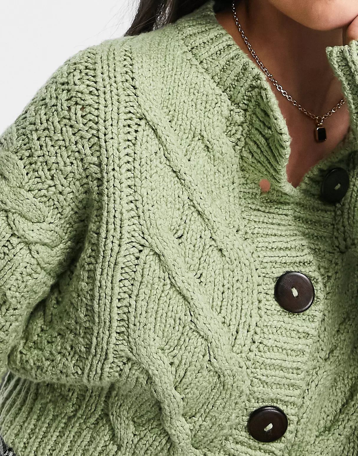 Free People Bonfire cable knit cardigan in green | ASOS (Global)