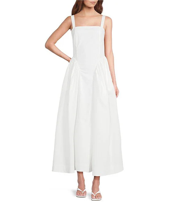 A Loves A Woven Square Neck Sleeveless Straps Drop Waist Smocked Backing Ruched Sides A-Line Maxi... | Dillard's