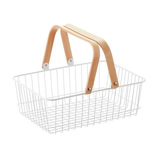 White Wire Basket with Wooden Handles | The Container Store