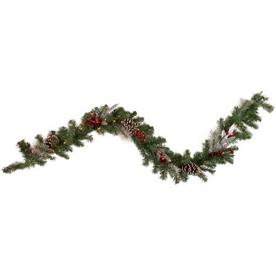 Northlight Pre-Lit Battery Operated Frosted Pine and Berries Christmas Garland - 6' x 9" - Cool White LED Lights | Target
