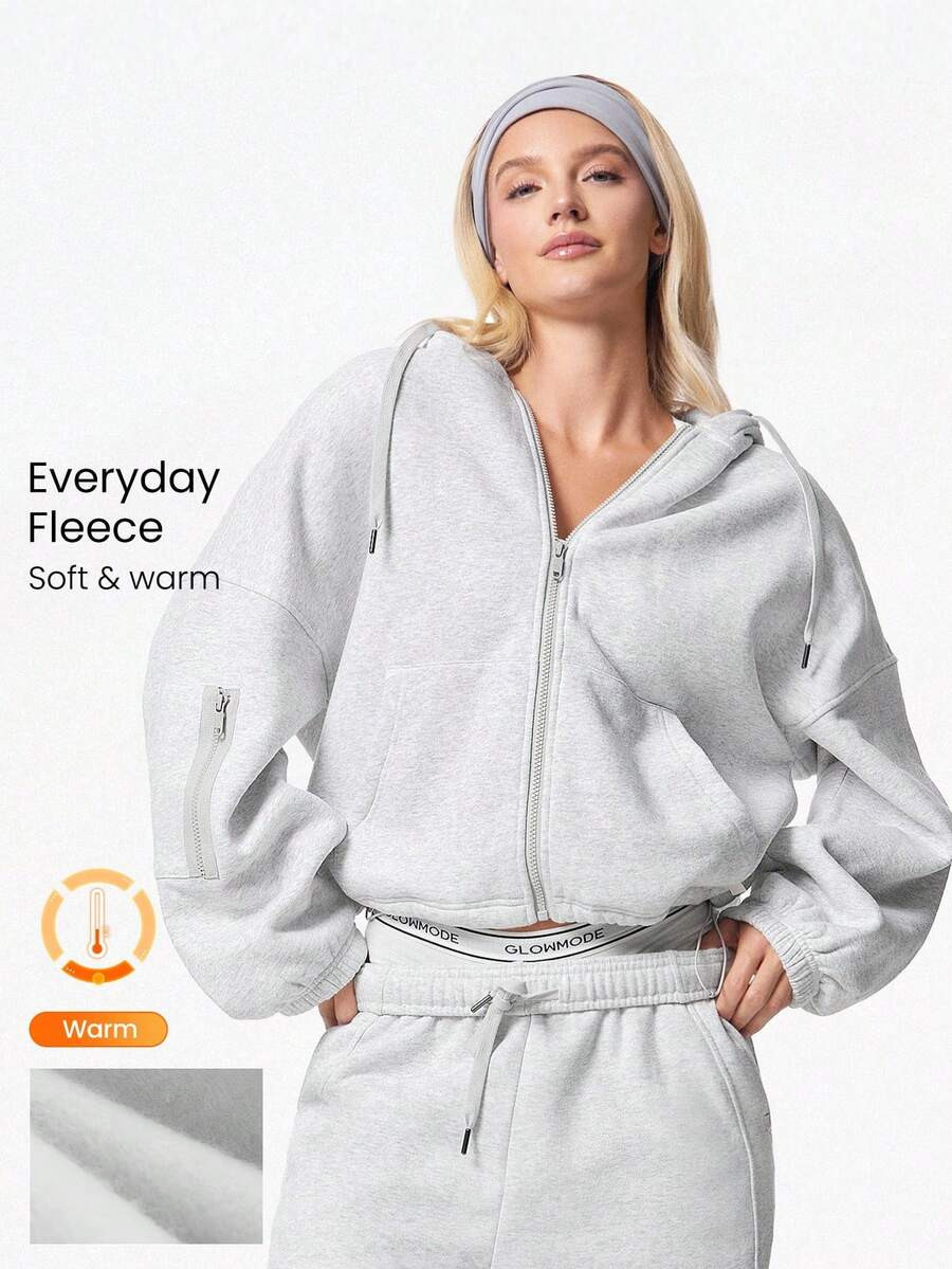 GLOWMODE Everyday Fleece Cool Flex Soft Lightweight Warm Chill Drawstring Hem Pocket Hip-Length R... | SHEIN