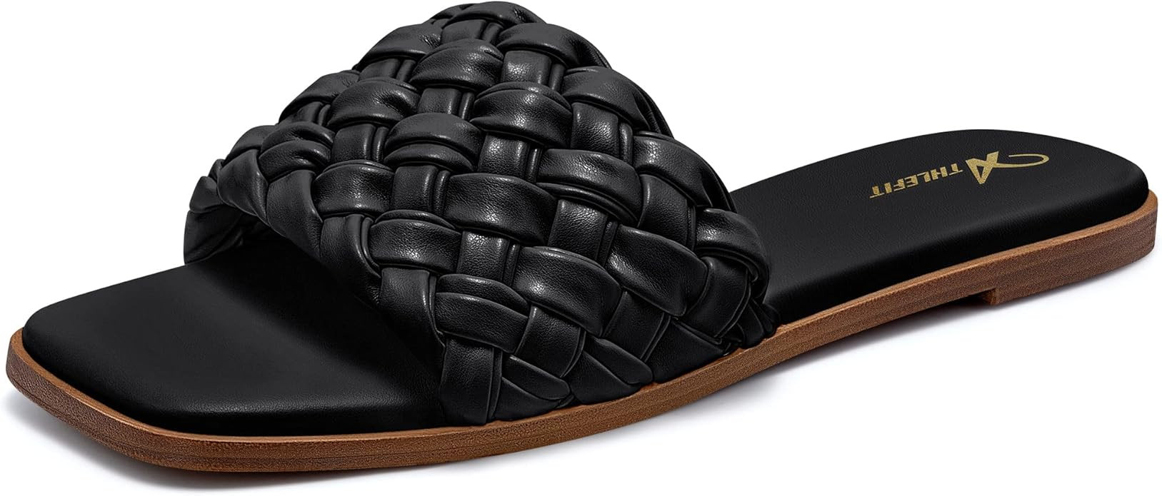 Athlefit Women's Square Open Toe Sandals Summer Casual Braided Strap Flat Slip On Slides Slippers | Amazon (US)