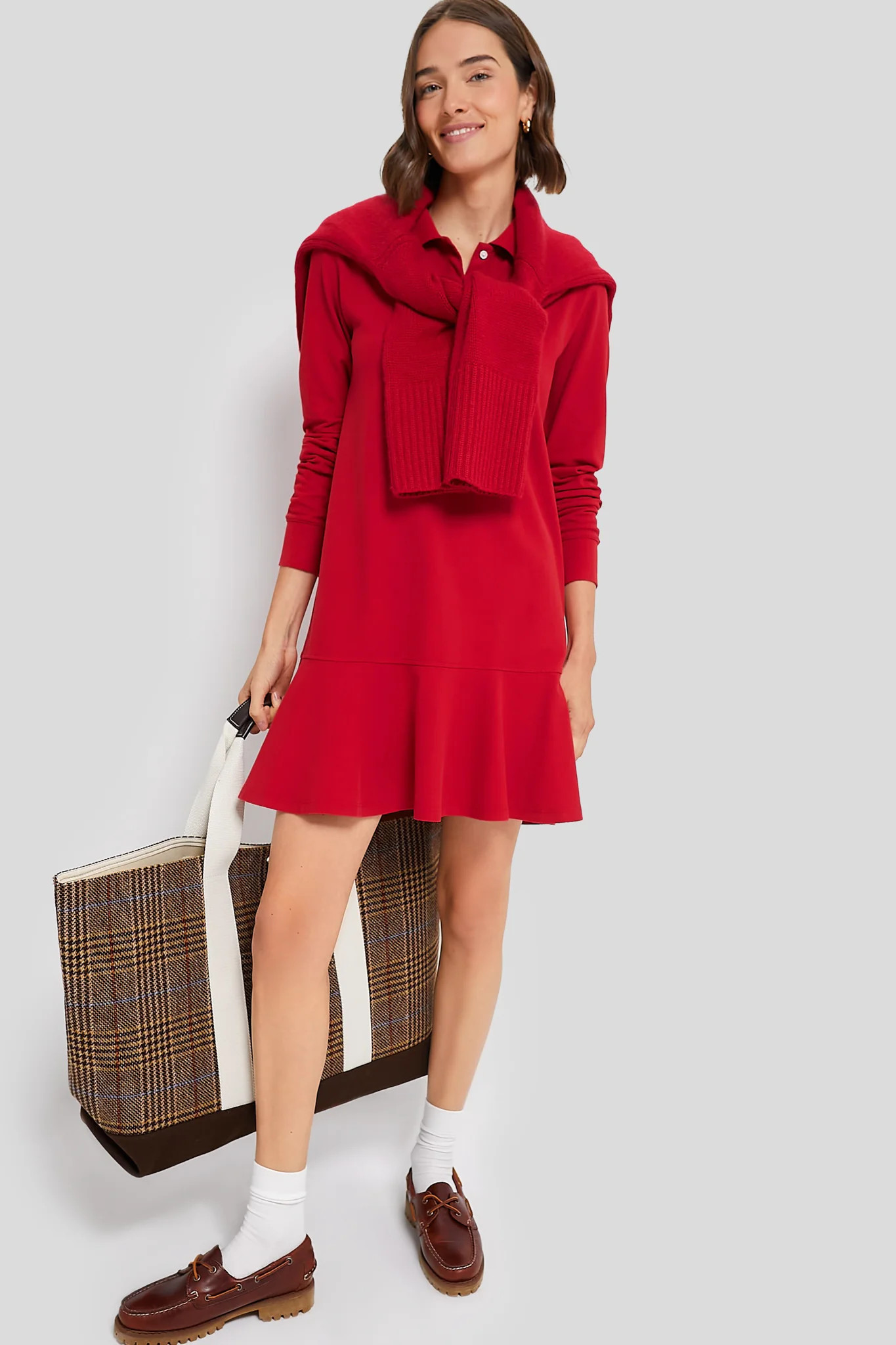Red Long Sleeve Pique May Polo Dress | Tuckernuck (US)