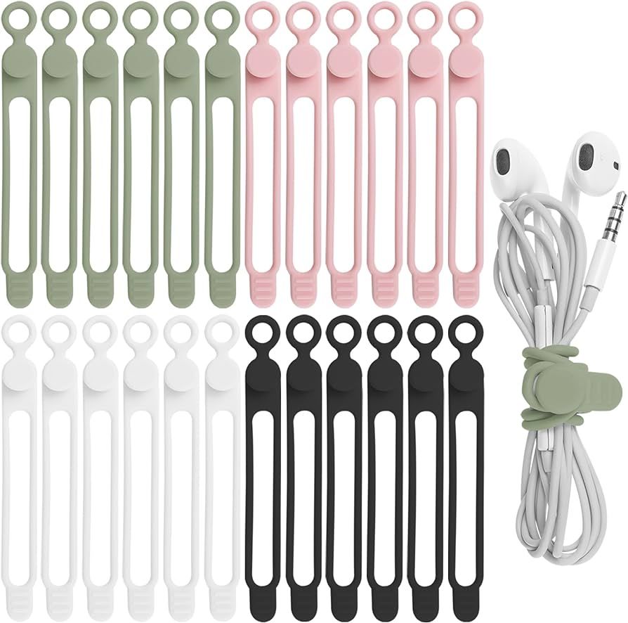 Nearockle 24Pcs Silicone Cable Straps Cord Organizer for Bundling Earphone, Phone Charger, Comput... | Amazon (US)