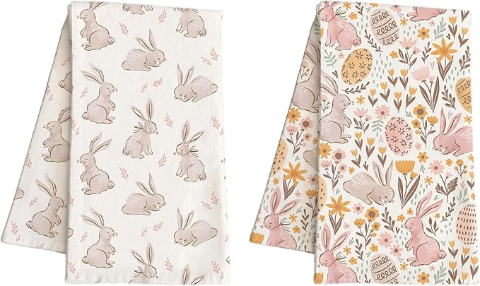 Easter Bunny Kitchen Dish Towels Set of 2, 16x24 Inch – Cute Spring Floral and Bunny Designs ... | Amazon (US)