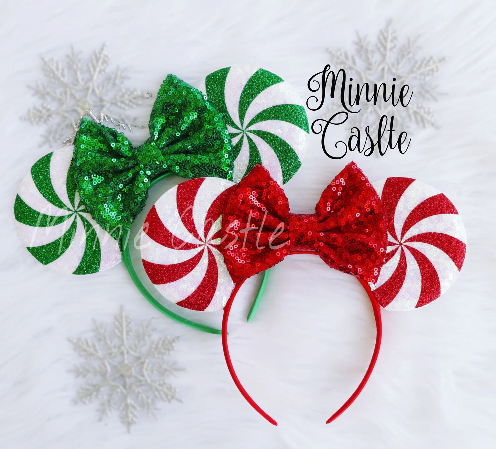 Peppermint Candy Swirl Mickey Ears, Christmas Minnie Ears, Holiday Mouse Ears Headband | Etsy (US)