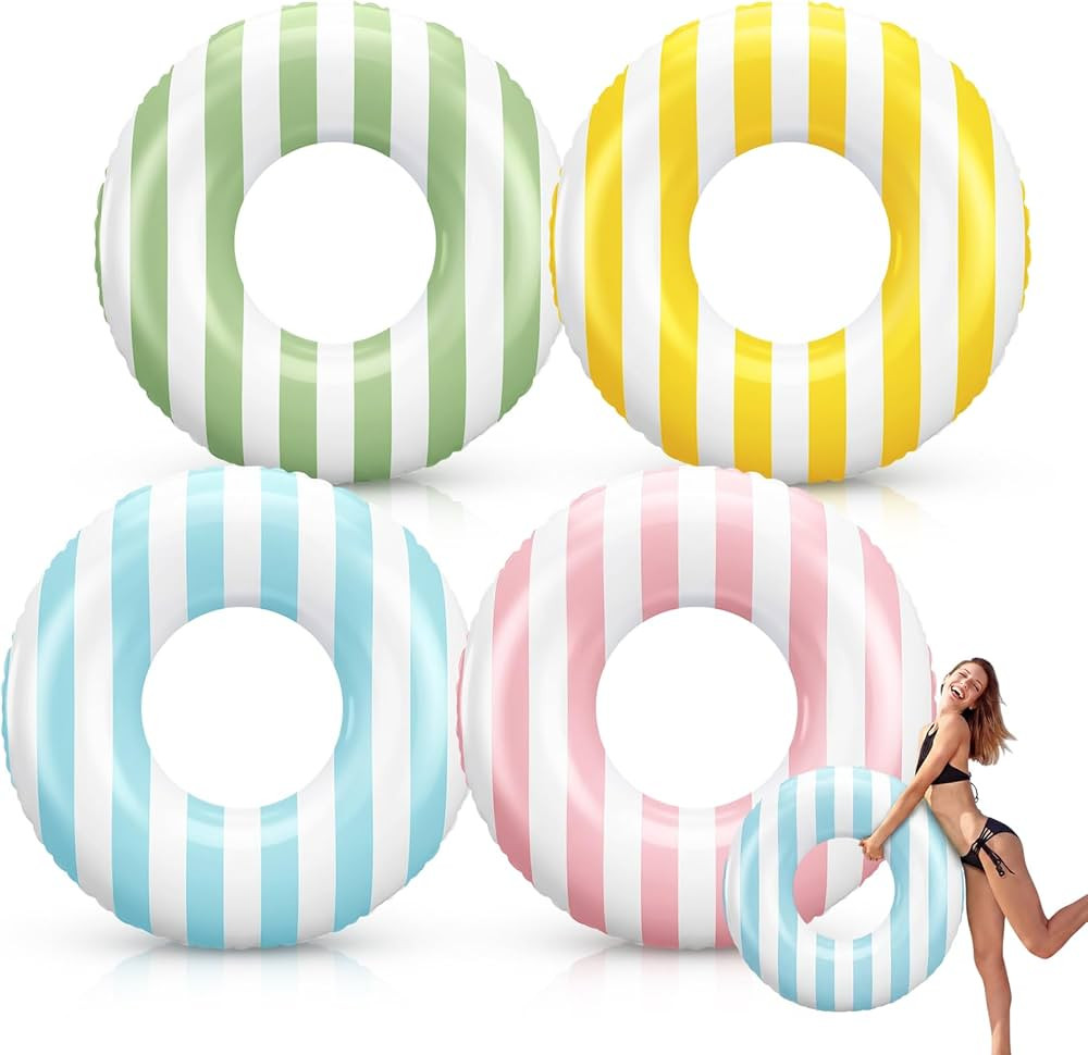 Gemscream Striped Inflatable Pool Floats for Teens Kids Adults 29.13 Inch Swimming Pool Tubes Cla... | Amazon (US)