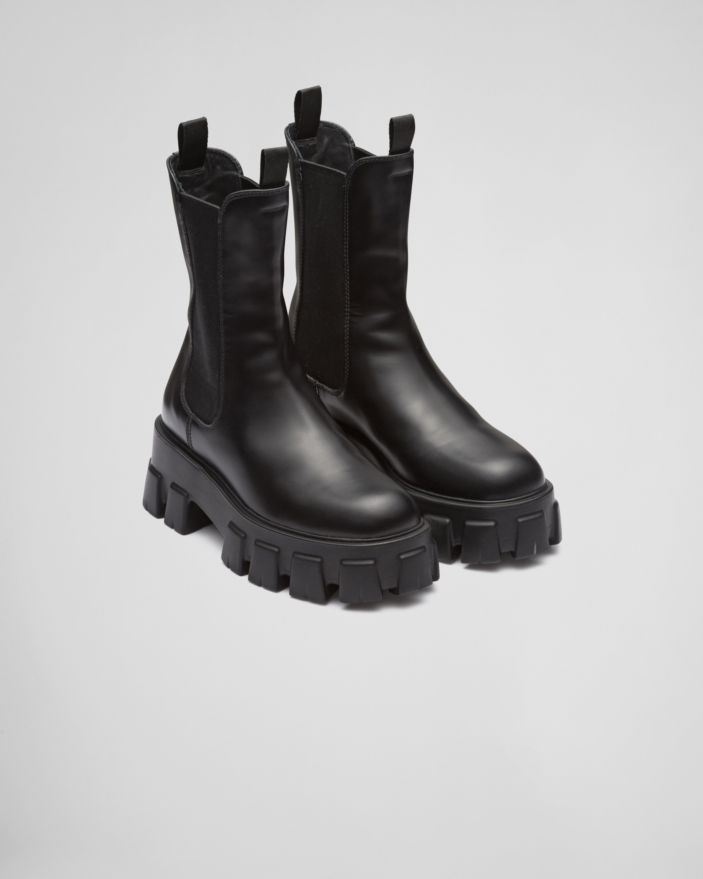 Monolith brushed leather boots | Prada Spa US