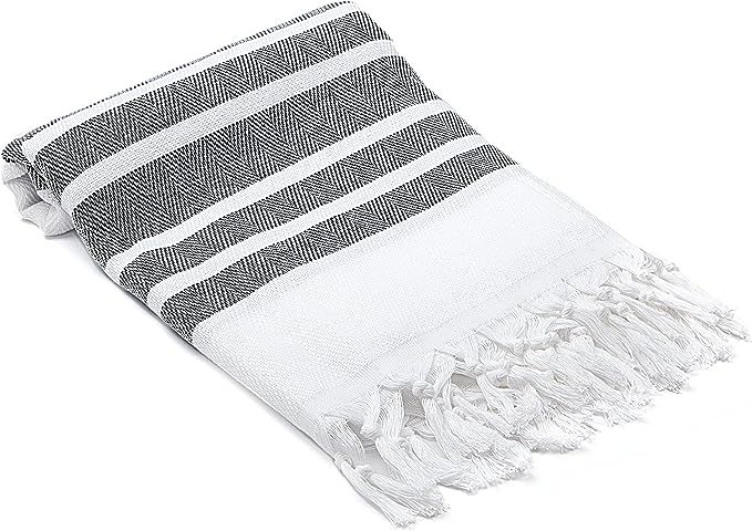 Olive&Linen Herringbone Turkish Hand/Kitchen Towel, Black | Amazon (US)