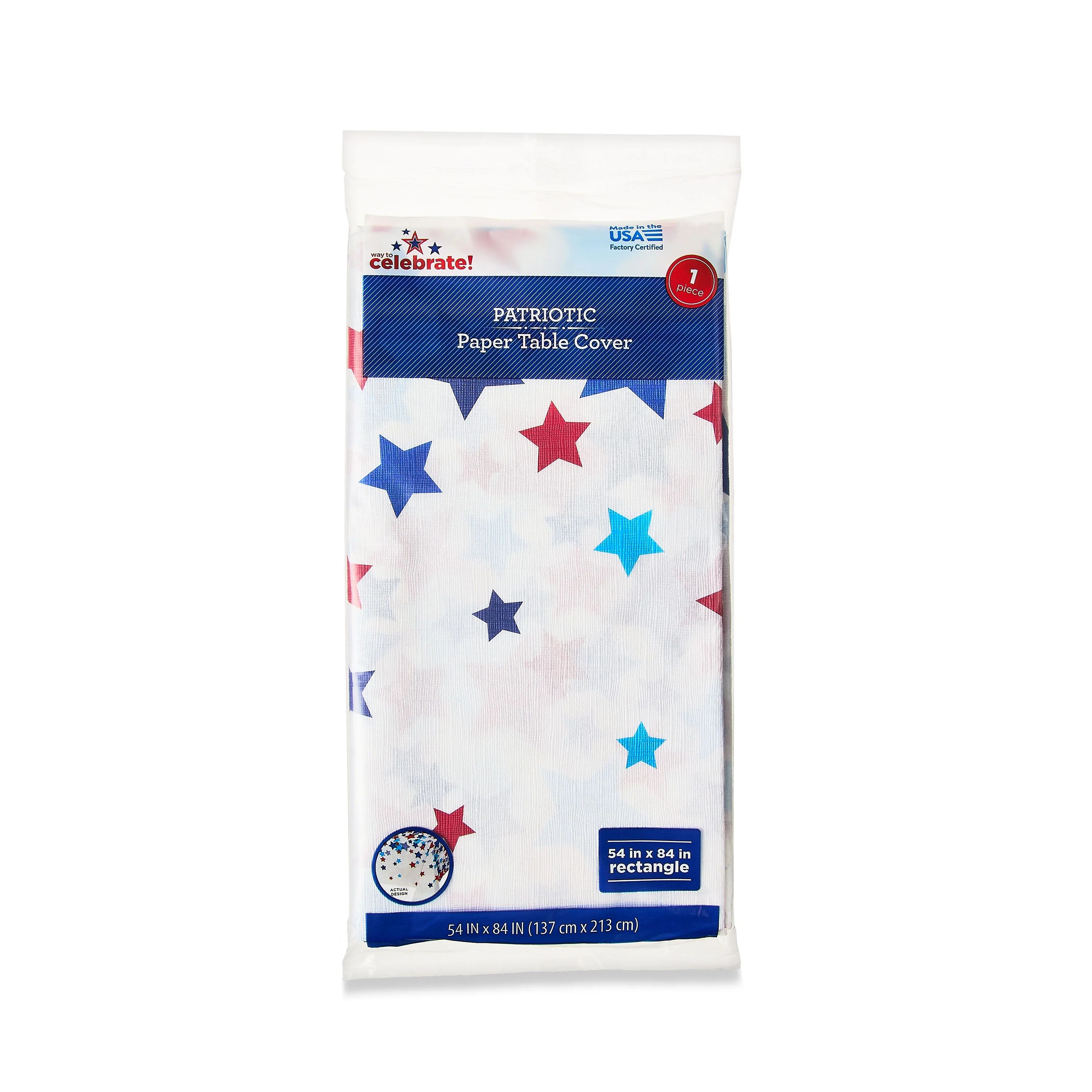 54" x 84" Patriotic Red, White, and Blue Stars Paper Tablecloth, by Way To Celebrate | Walmart (US)