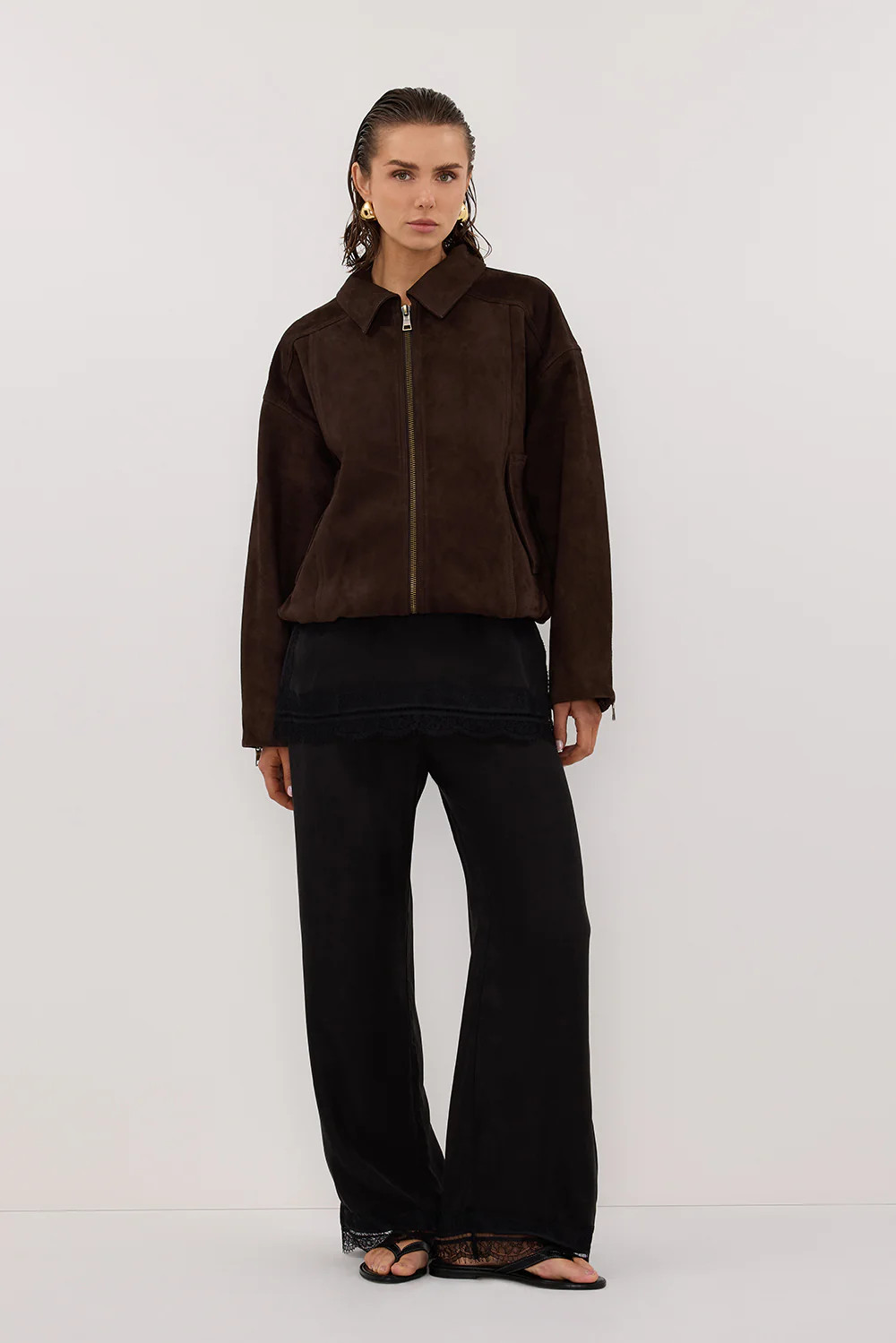 DENVER BITTER CHOC SUEDE LEATHER BOMBER JACKET | DISSH