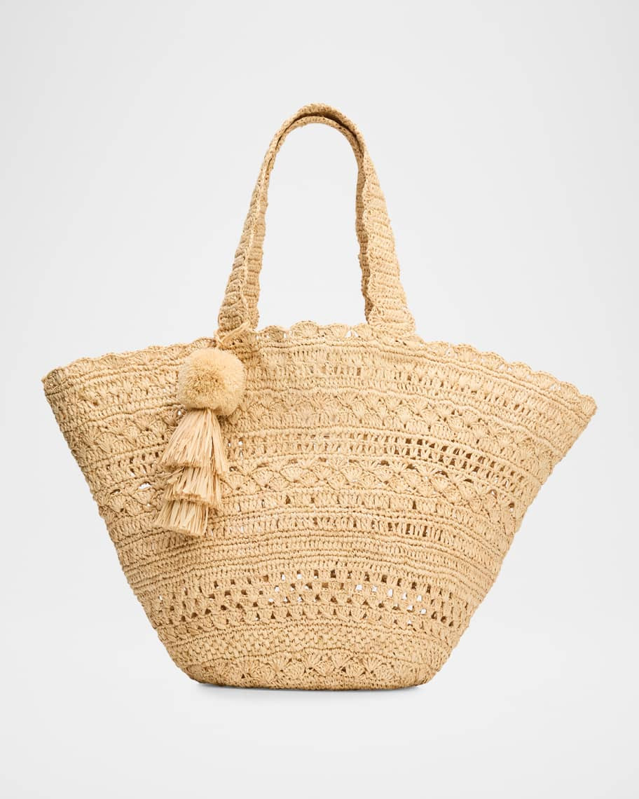 BTB Los Angeles Mikala Crochet Raffia Tote Bag | Neiman Marcus