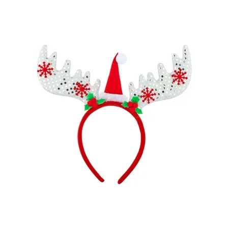 Lux Accessories Reindeer Antlers Silver Sequin Christmas Hat Snowflakes Headband | Walmart (US)