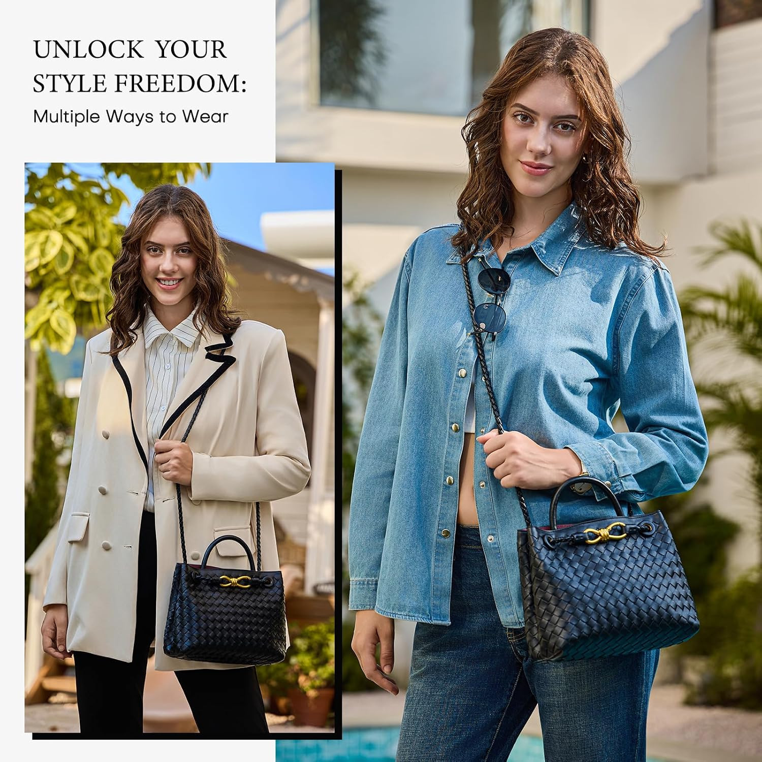 Woven Tote Bag for Women Leather Shoulder Handbag Designer Top Handle Purses | Amazon (US)