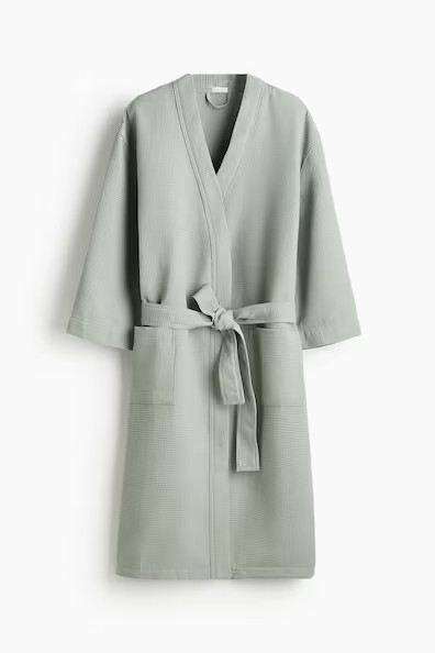 H & M - Waffled dressing gown - Green | H&M (UK, MY, IN, SG, PH, TW, HK)