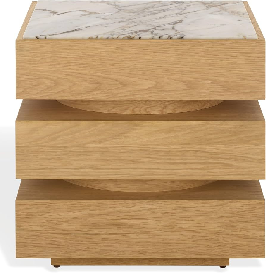 SAFAVIEH Couture Collection – Shayrina Natural & White Marble Accent Table, Sculptural Wood Bas... | Amazon (US)